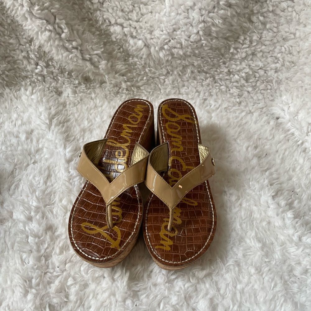 Sam Edelman Romy Khaki platform wedge thong sandals size 10M